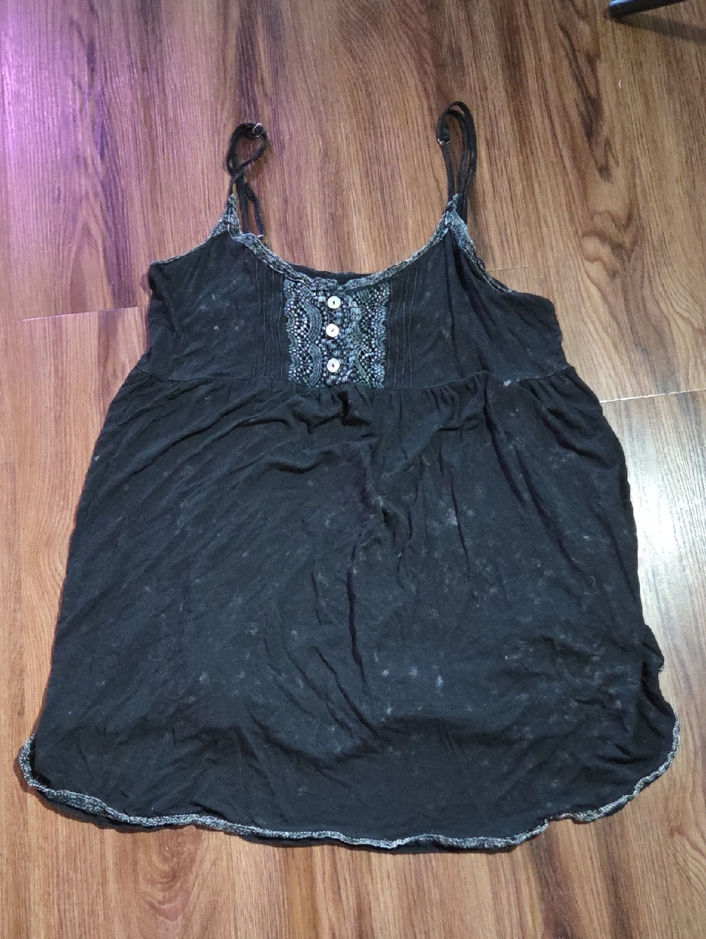 POL Black Lace-Trim Spaghetti Strap Camisole with Buttons